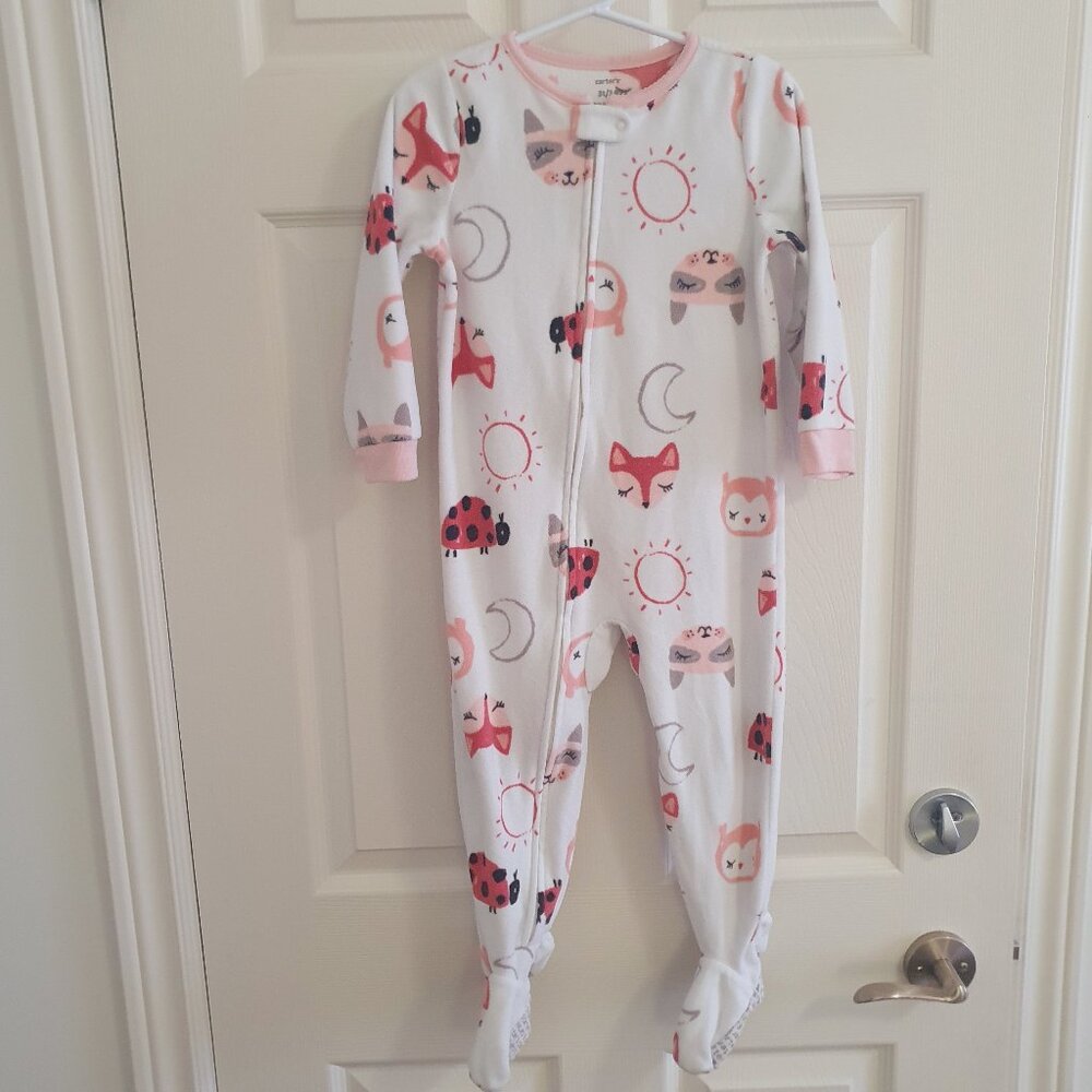 Carter's Girl's Sleeper Size 3T Footed Zip-up Onepiece Animal Print